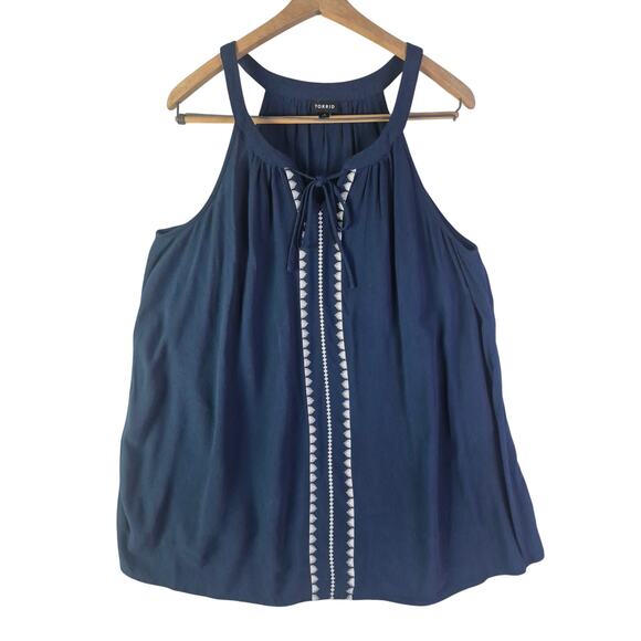 Torrid Tops - TORRID Navy Blue Crepe Embroidered Sleeveless Blouse Womens Plhs Size 0
